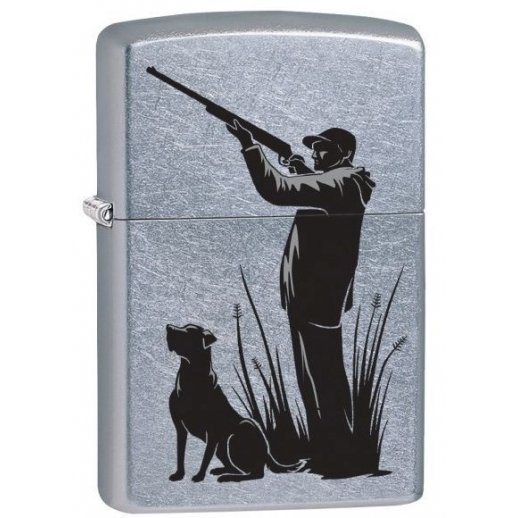 Zippo Hunter and Dog brushed chrome lighter